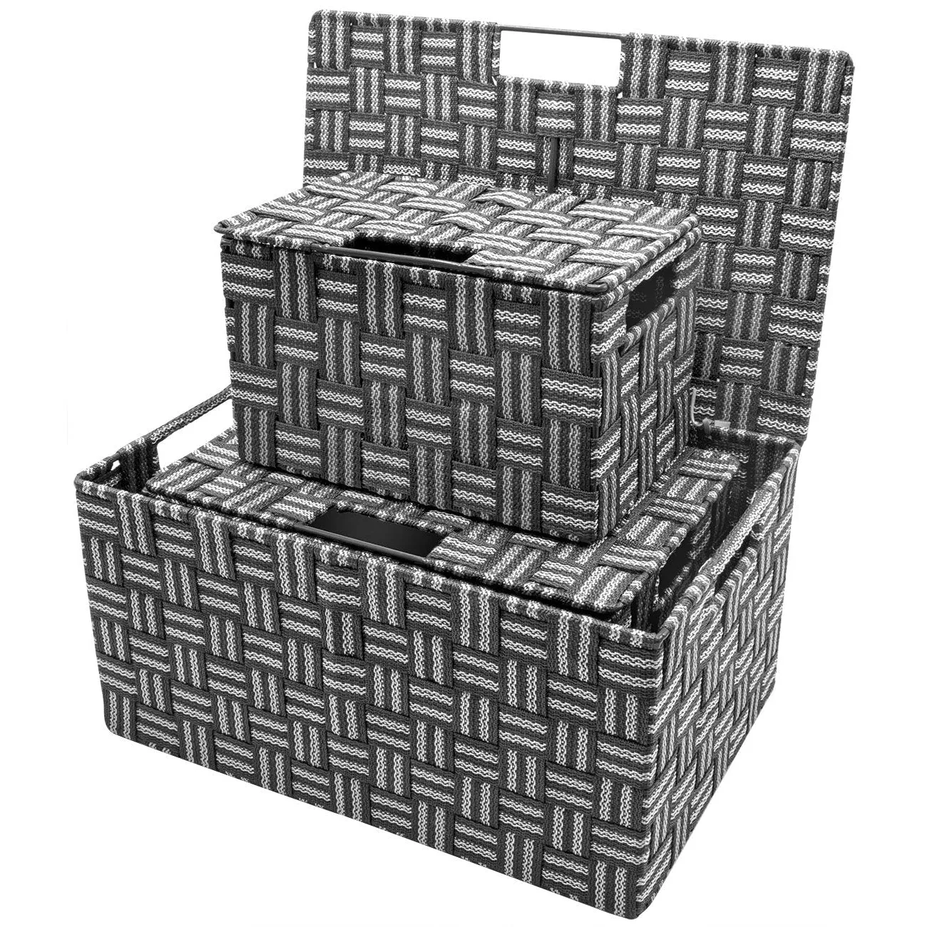 Basket Bin Double Woven with Lid (3 Pack)