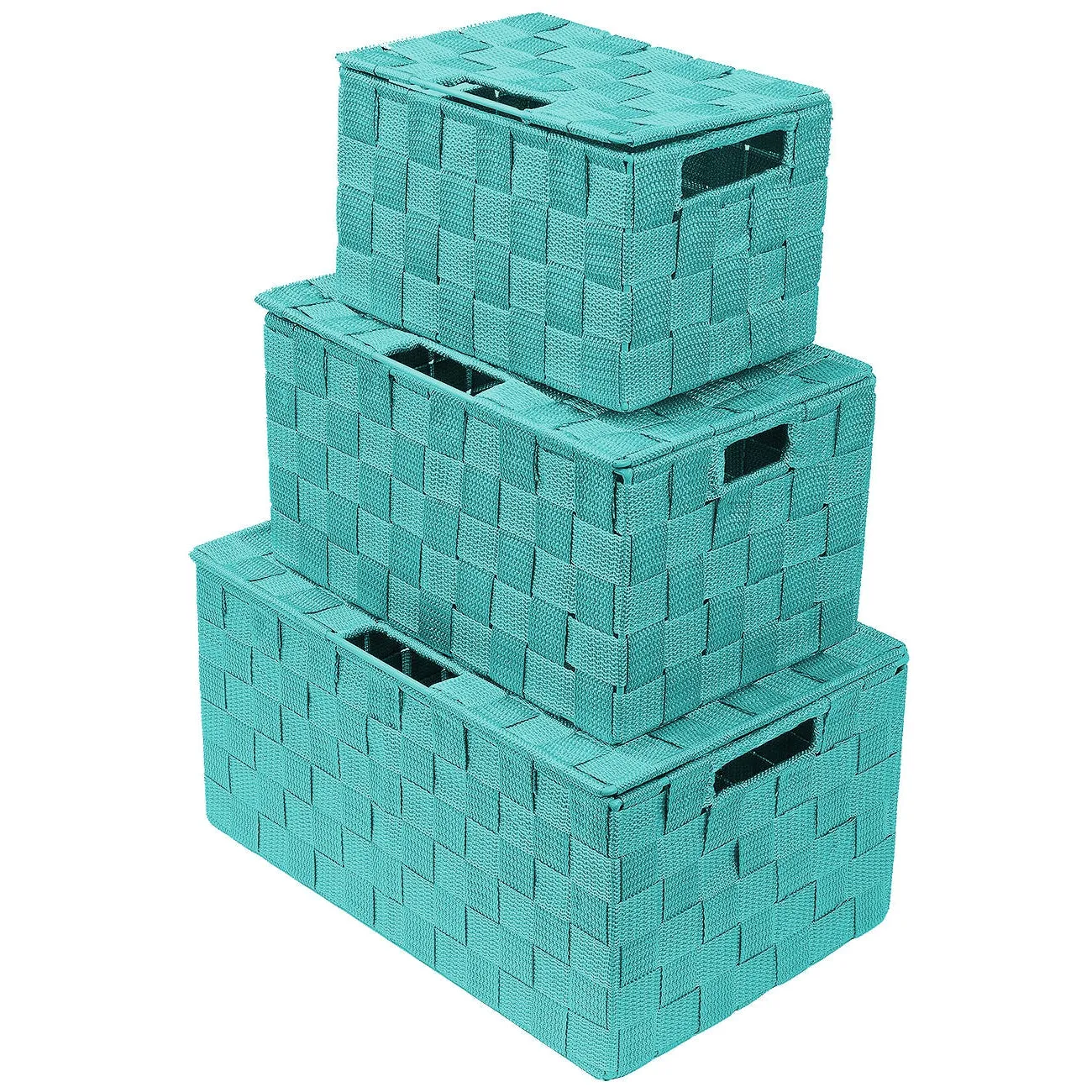 Basket Bin Double Woven with Lid (3 Pack)