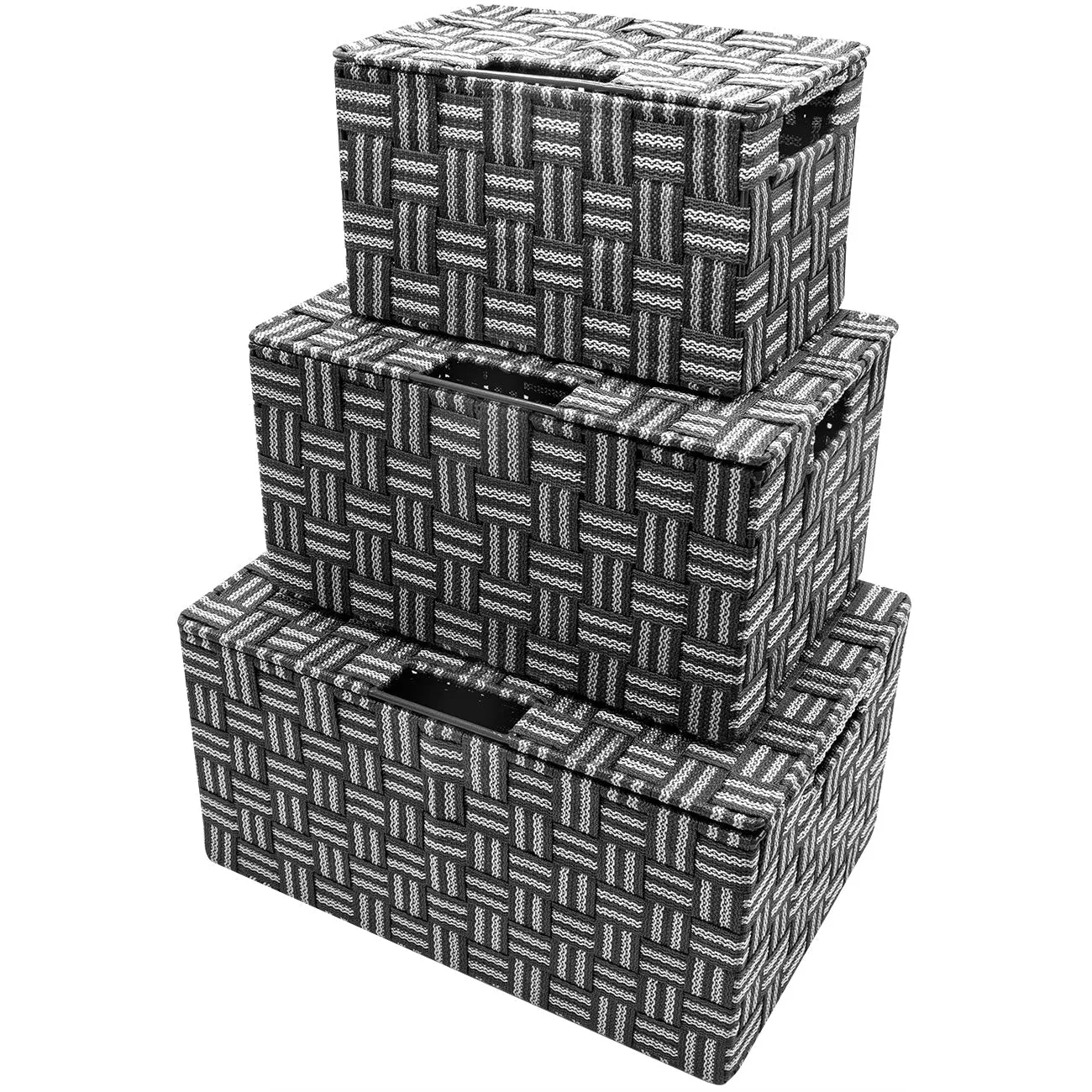 Basket Bin Double Woven with Lid (3 Pack)