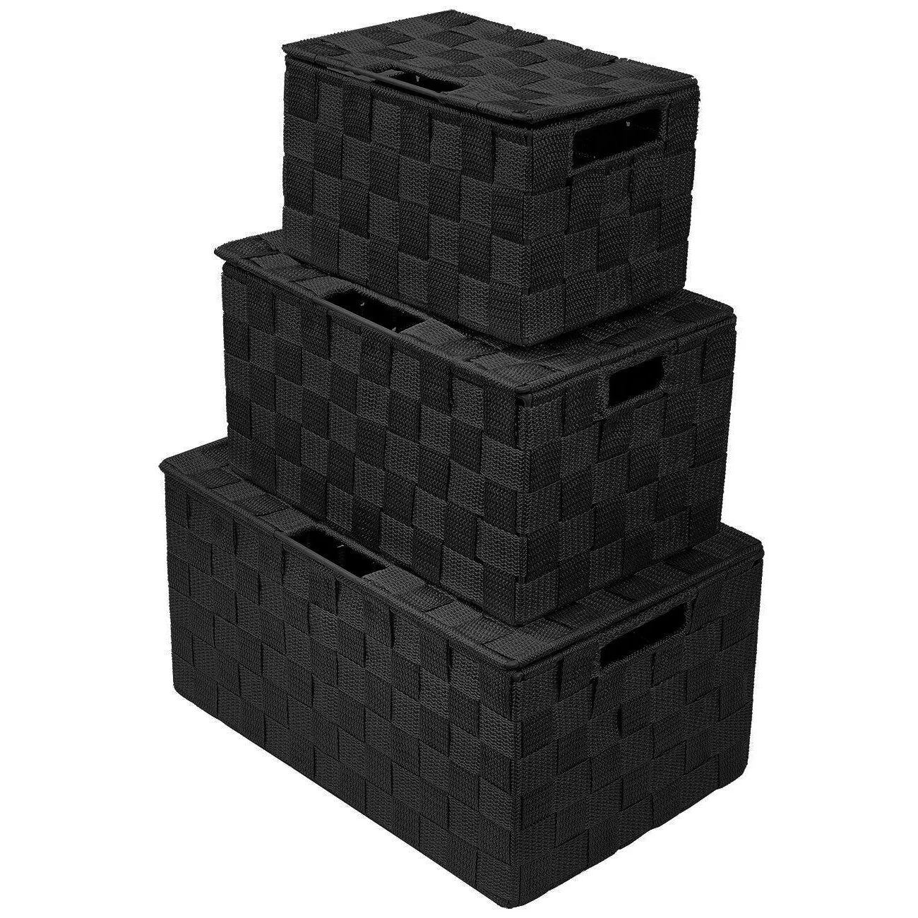Basket Bin Double Woven with Lid (3 Pack)