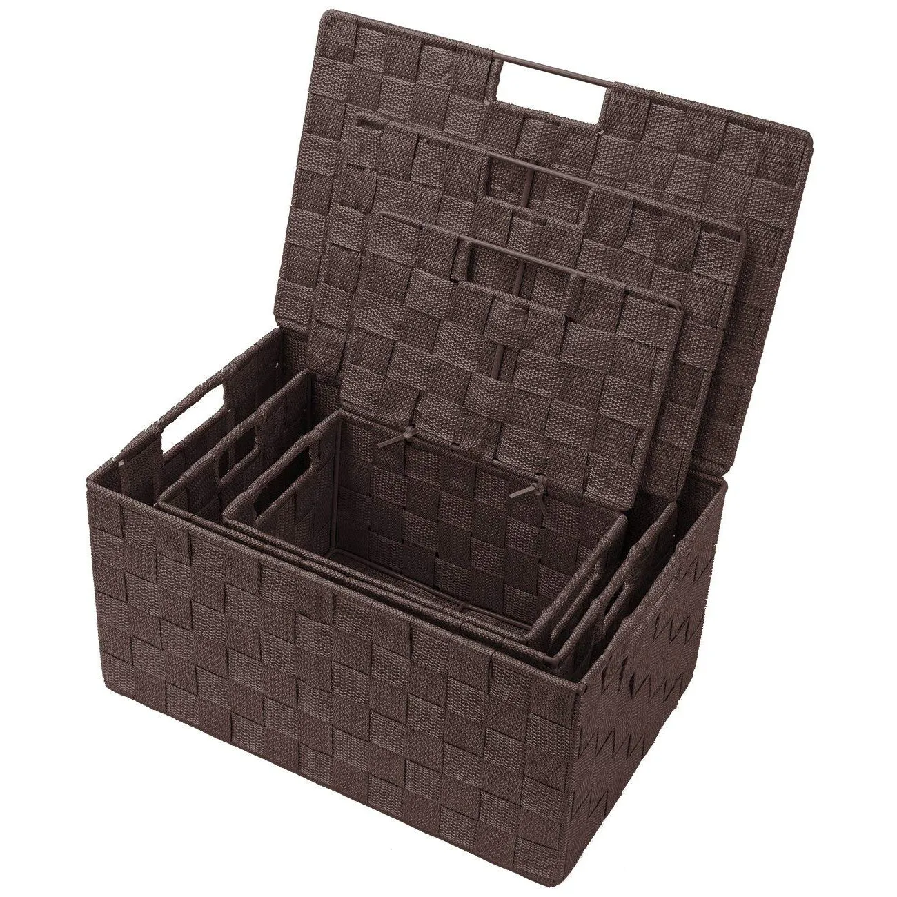 Basket Bin Double Woven with Lid (3 Pack)