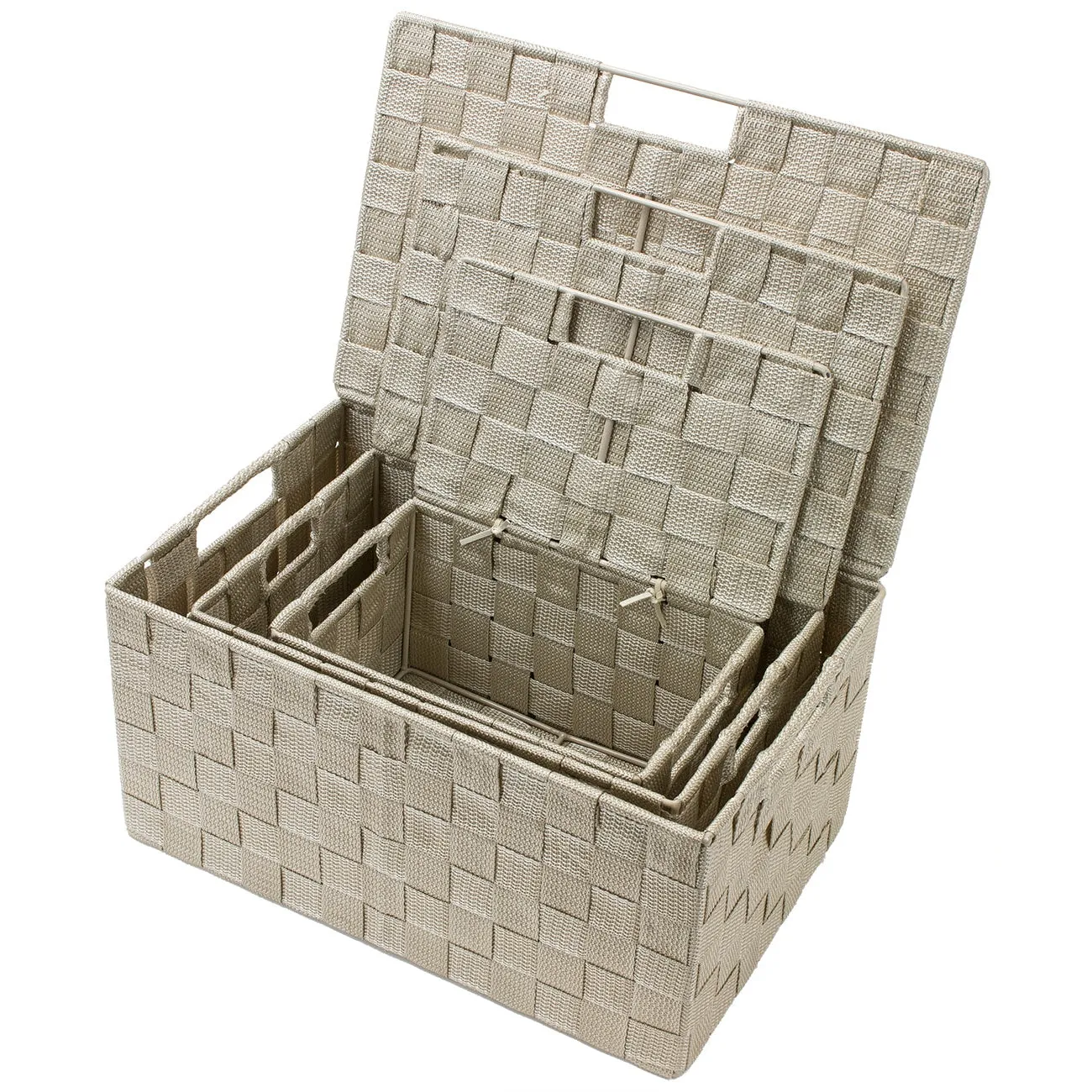 Basket Bin Double Woven with Lid (3 Pack)