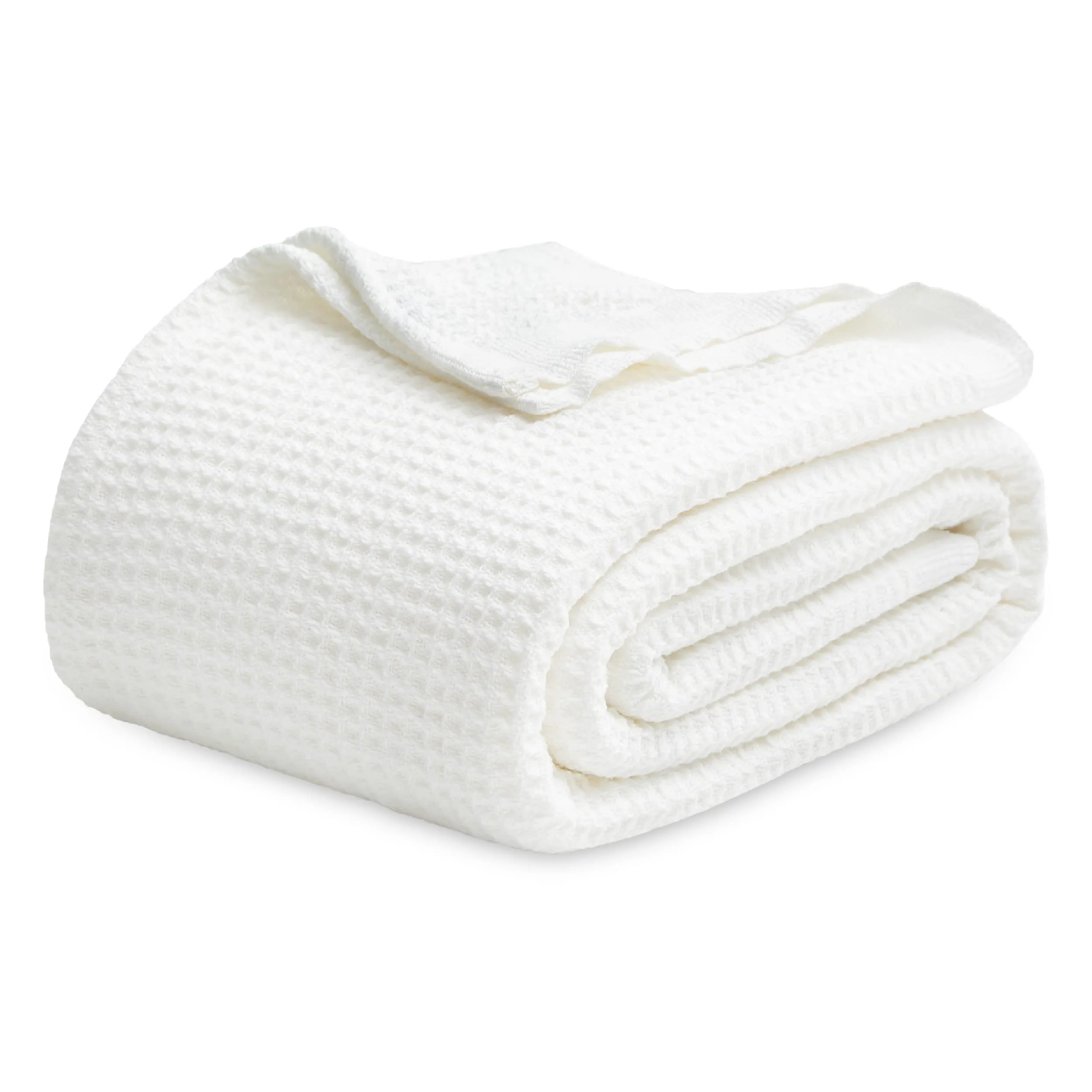 Bedsure 100% Cotton Blanket King Size for Bed - Breathable and Soft, Waffle Weave Blanket for Summer Spring, White, 104x90 inches