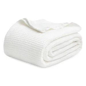 Bedsure 100% Cotton Blanket King Size for Bed - Breathable and Soft, Waffle Weave Blanket for Summer Spring, White, 104x90 inches