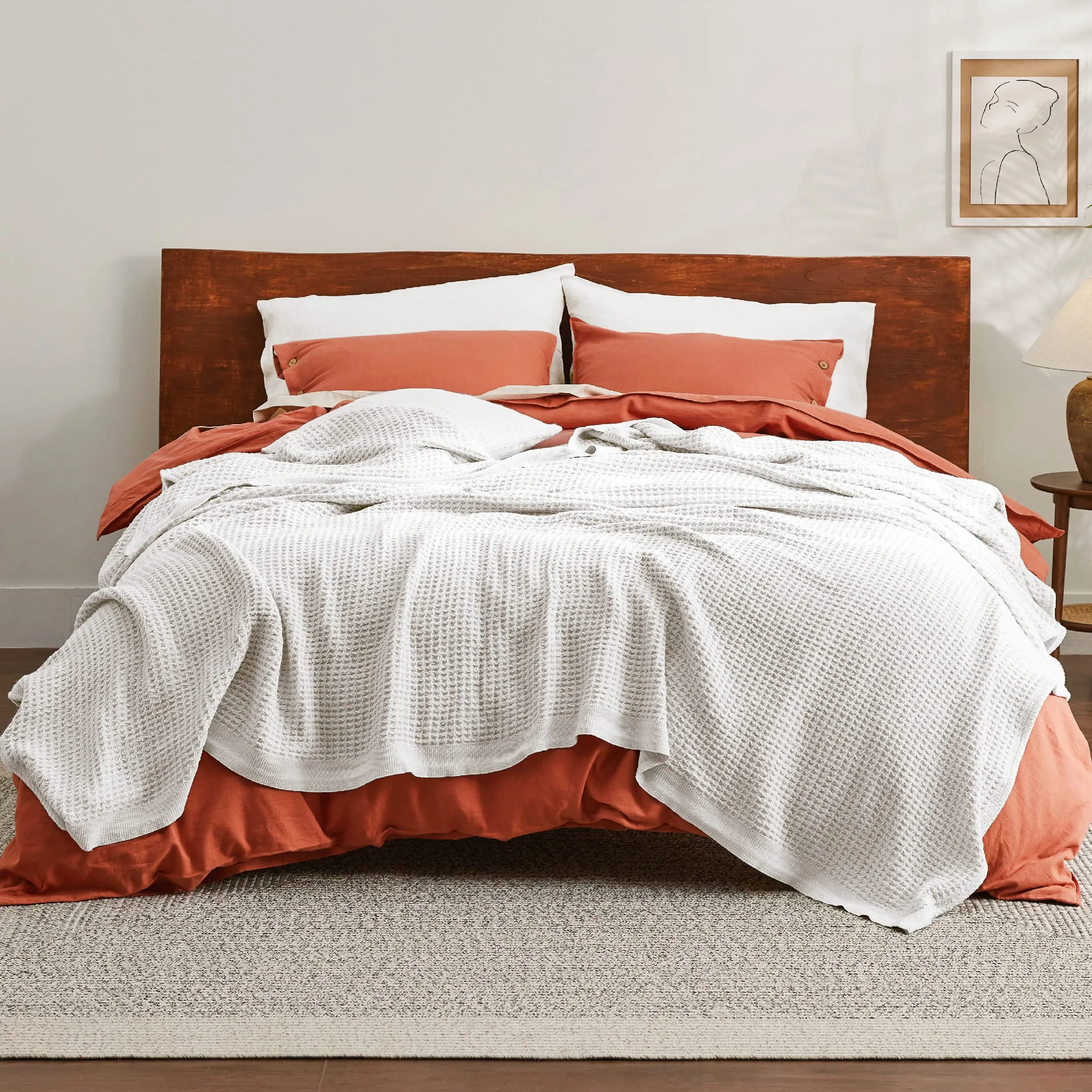 Bedsure 100% Cotton Blanket King Size for Bed - Breathable and Soft, Waffle Weave Blanket for Summer Spring, White, 104x90 inches