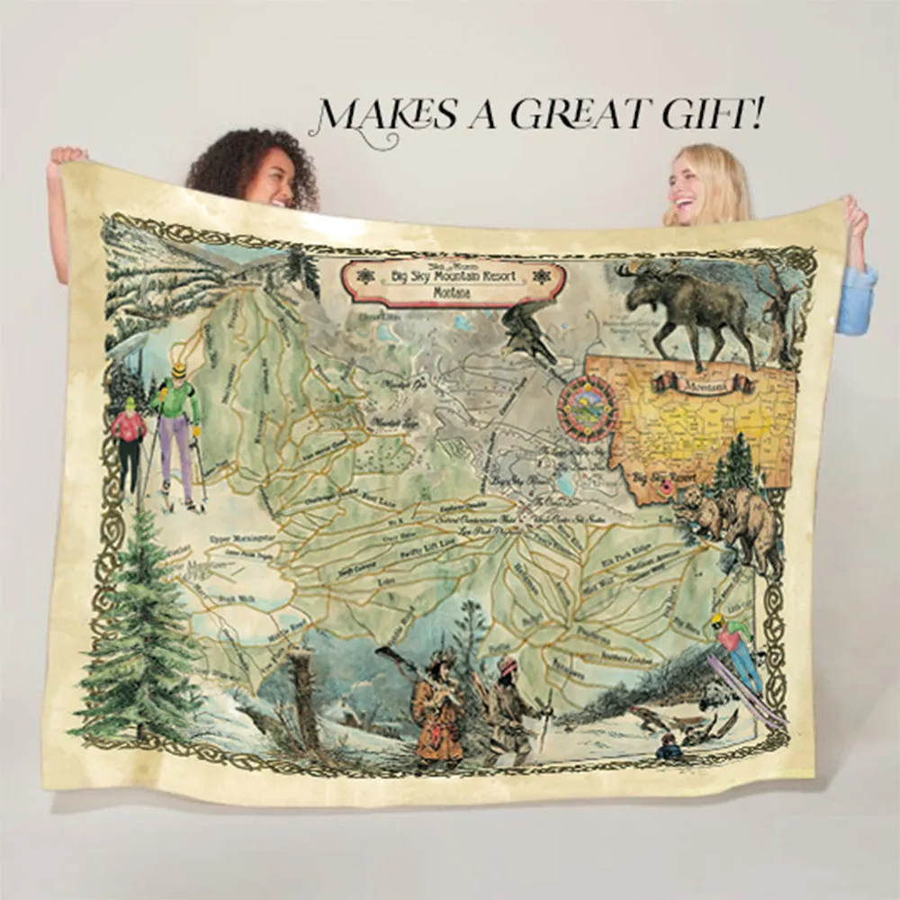 Big Sky Ski Runs Montana Sherpa Fleece Blanket Double Stitched Edges Cozy Luxury Fluffy Super Soft 430 GSM Polyester Throw Blanket