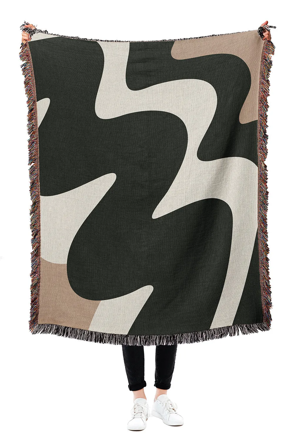 Black and White Zig Zag Cotton Woven Throw Blanket