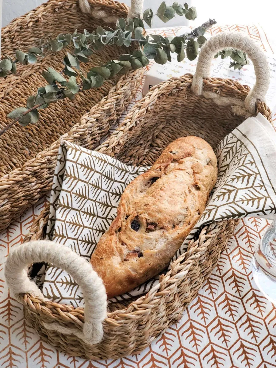 Bread Basket with White Handles