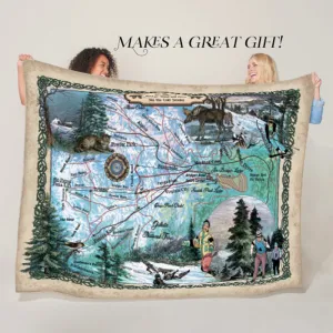 Bridger Bowl Montana Bozeman Map Sherpa Fleece Blanket Double Stitched Edges Cozy Luxury Fluffy Super Soft 430 GSM Polyester Throw Blanket