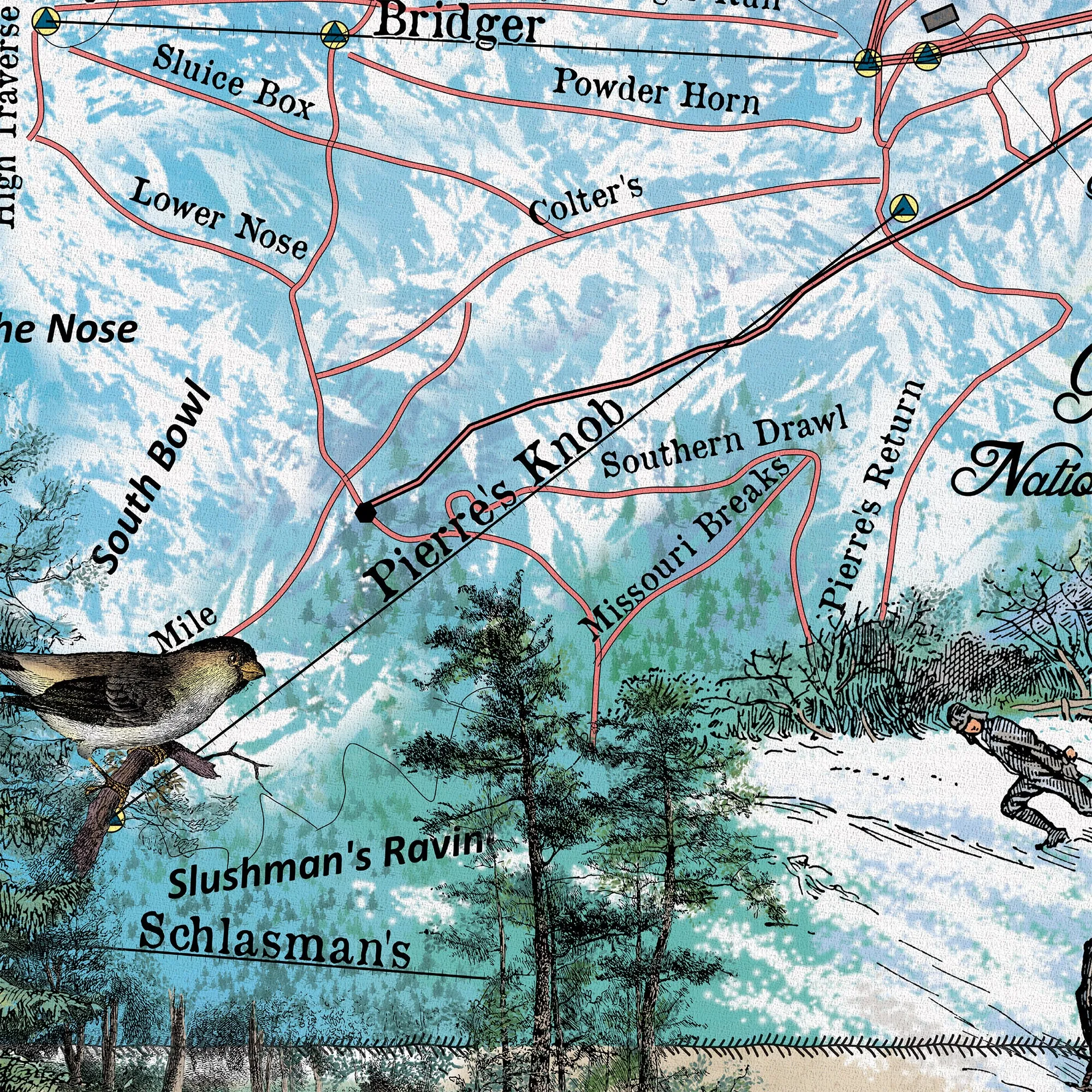 Bridger Bowl Montana Bozeman Map Sherpa Fleece Blanket Double Stitched Edges Cozy Luxury Fluffy Super Soft 430 GSM Polyester Throw Blanket