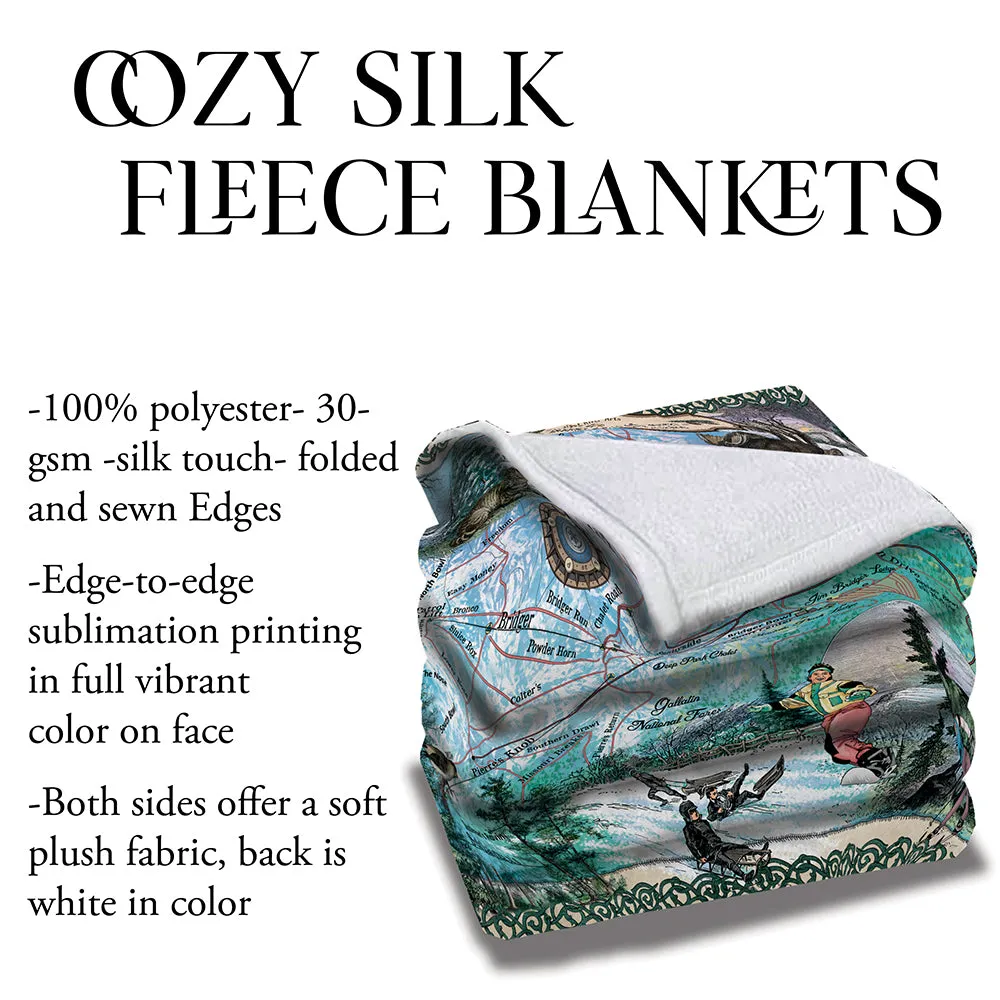 Bridger Bowl Montana Bozeman Map Sherpa Fleece Blanket Double Stitched Edges Cozy Luxury Fluffy Super Soft 430 GSM Polyester Throw Blanket