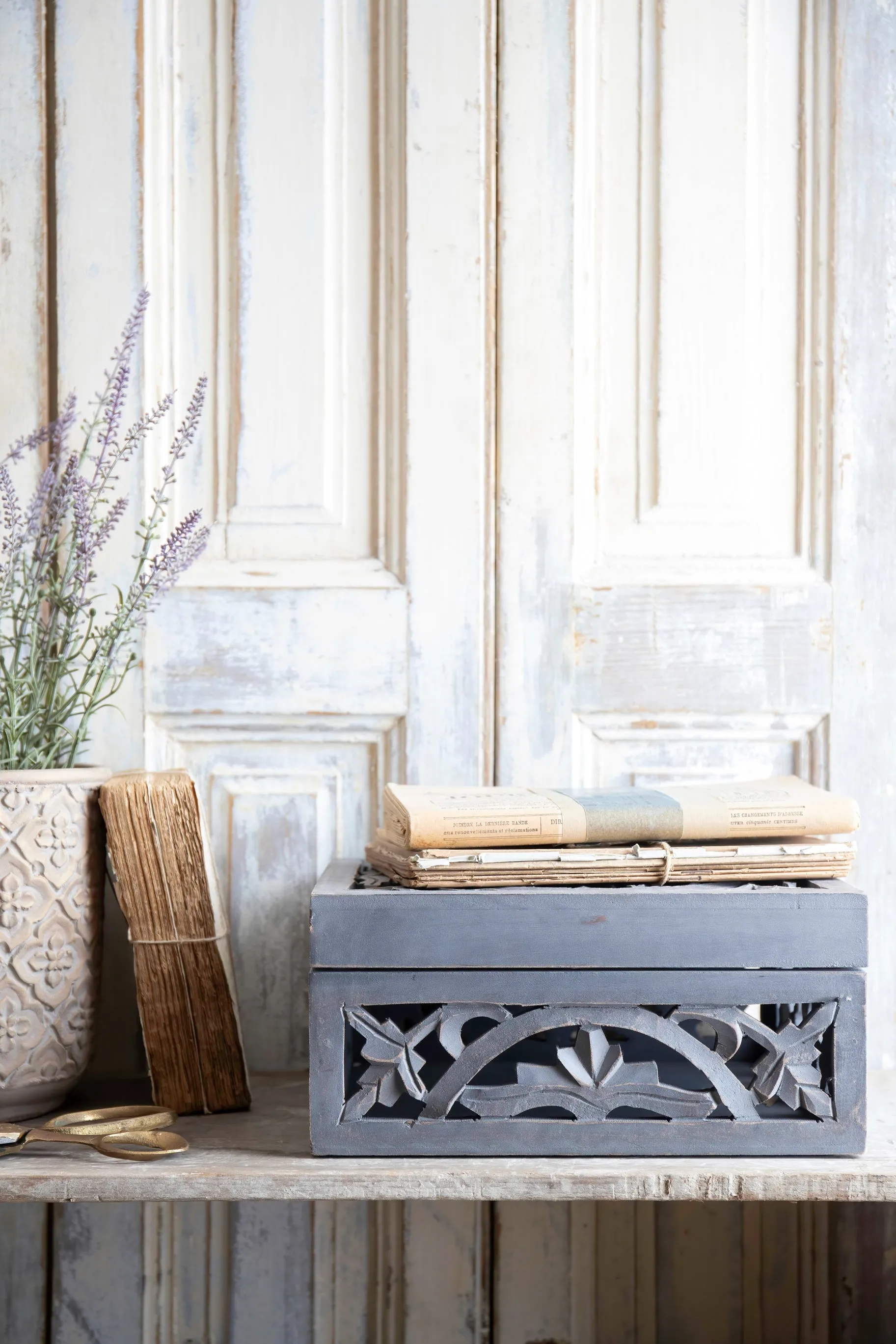Carved Grey storage box