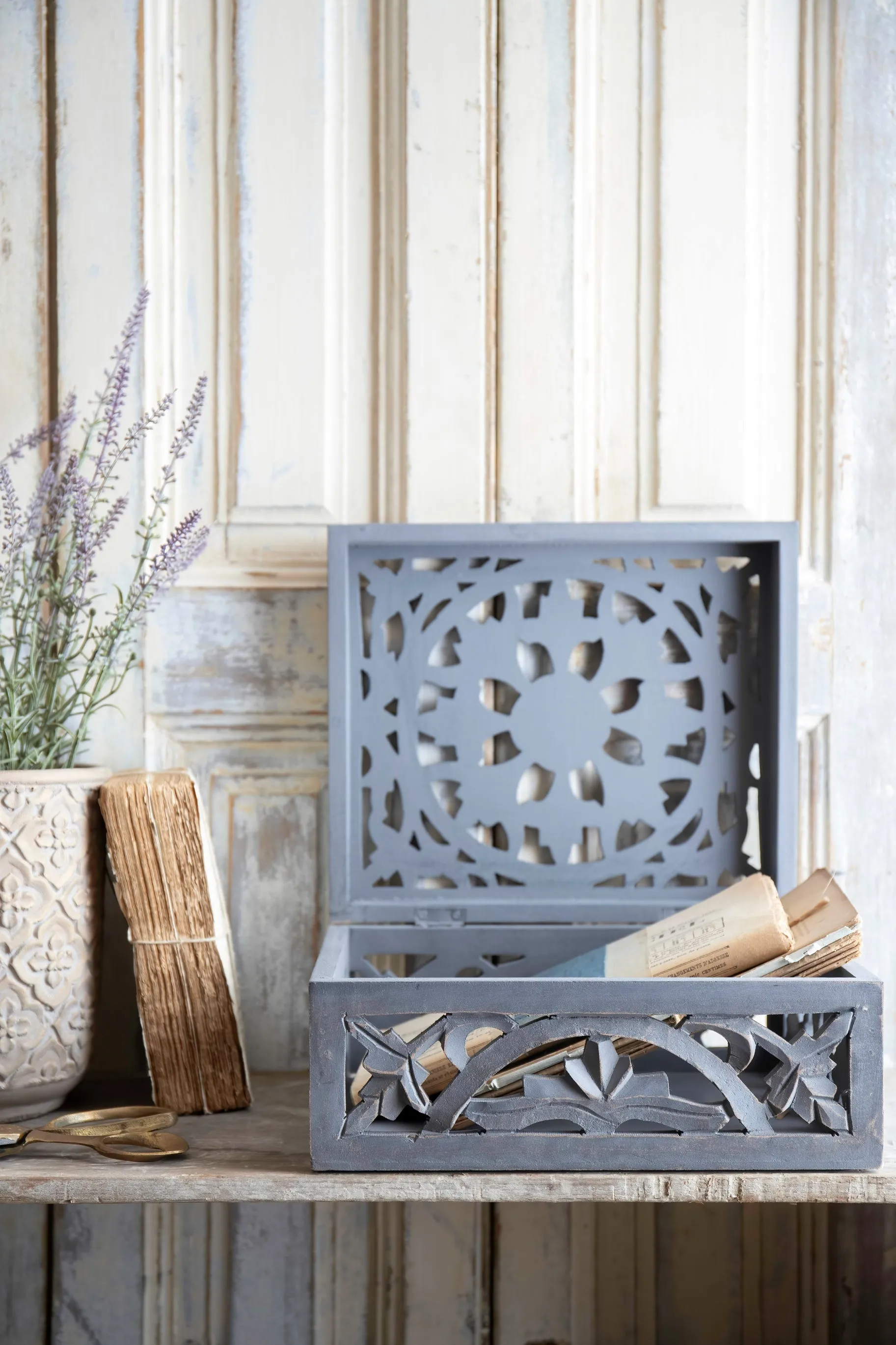 Carved Grey storage box
