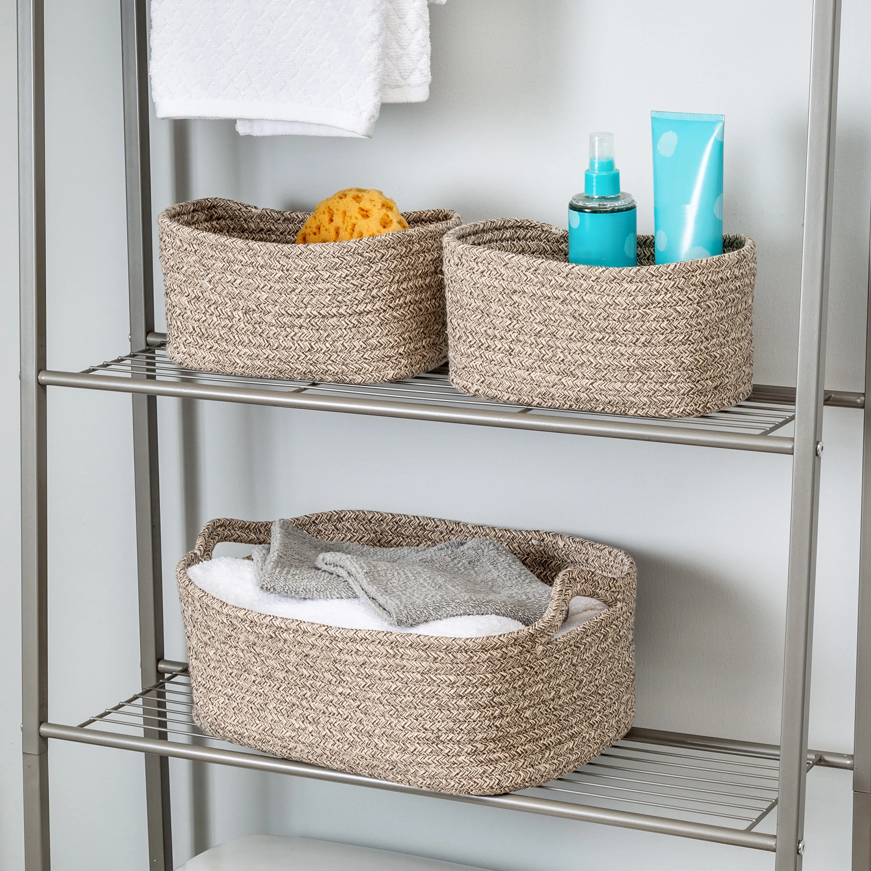 Champagne Cotton Cord Nesting Baskets with Handles (Set of 3)
