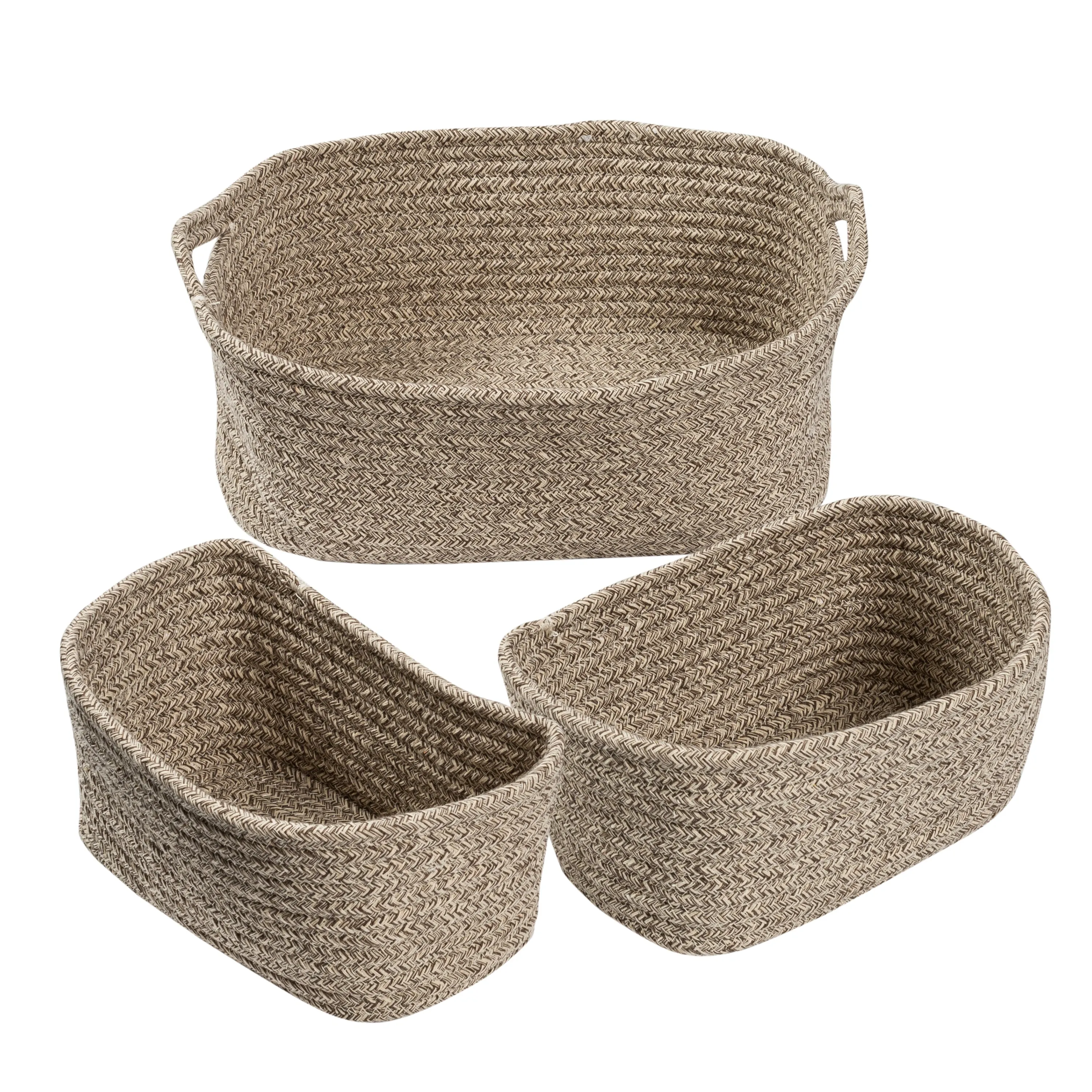 Champagne Cotton Cord Nesting Baskets with Handles (Set of 3)