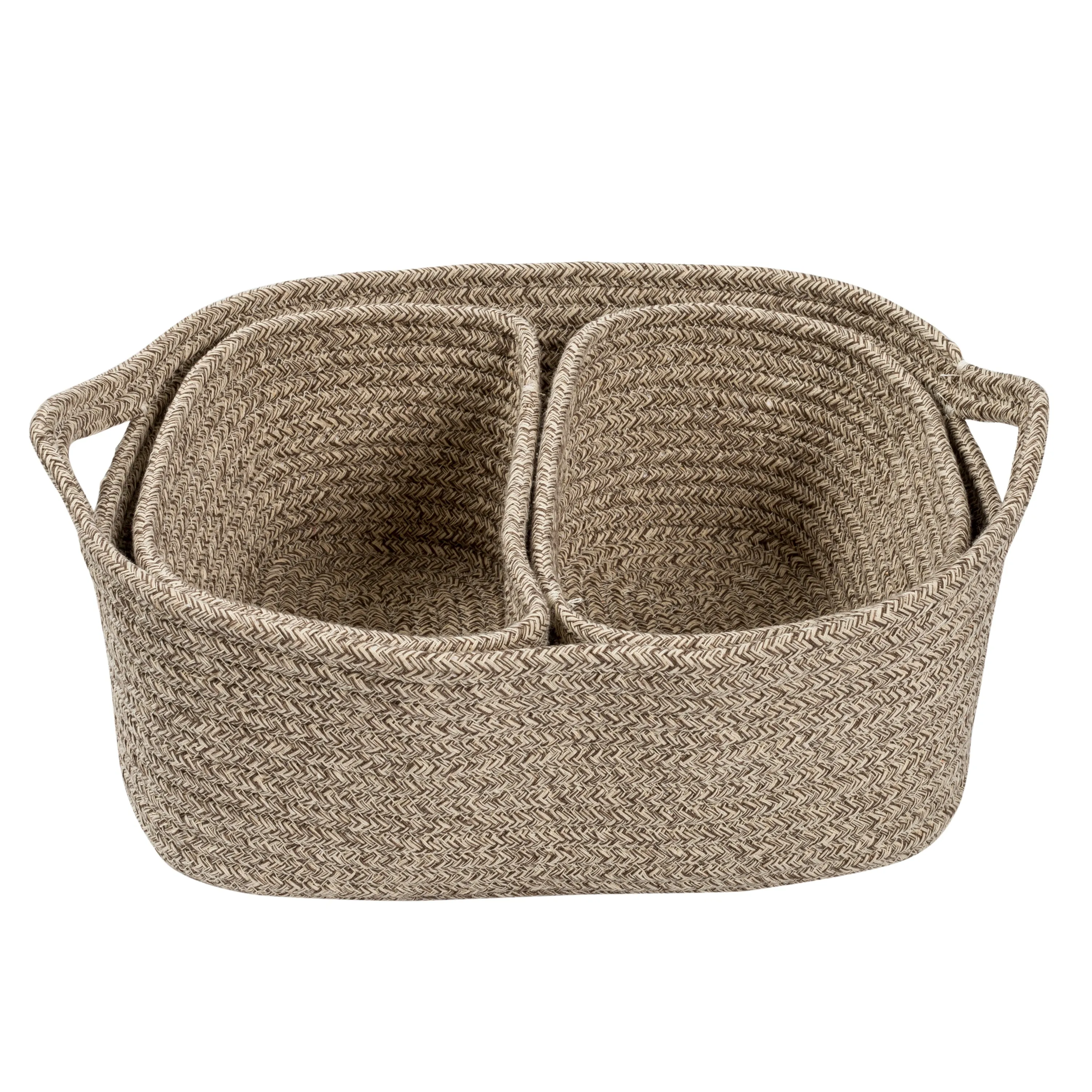 Champagne Cotton Cord Nesting Baskets with Handles (Set of 3)