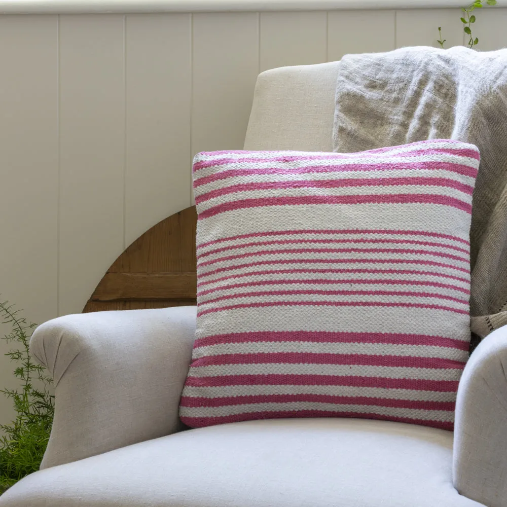Chunky Cotton Cushion - Striped Pink