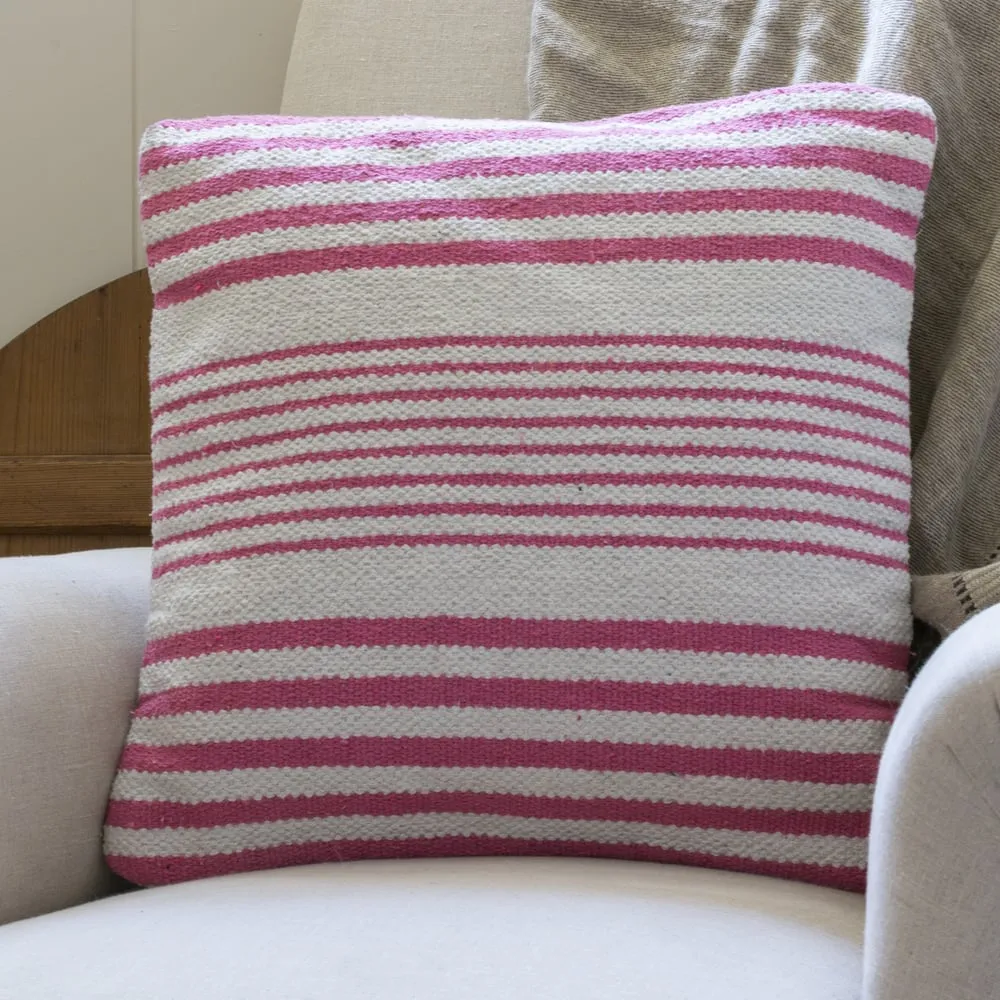 Chunky Cotton Cushion - Striped Pink