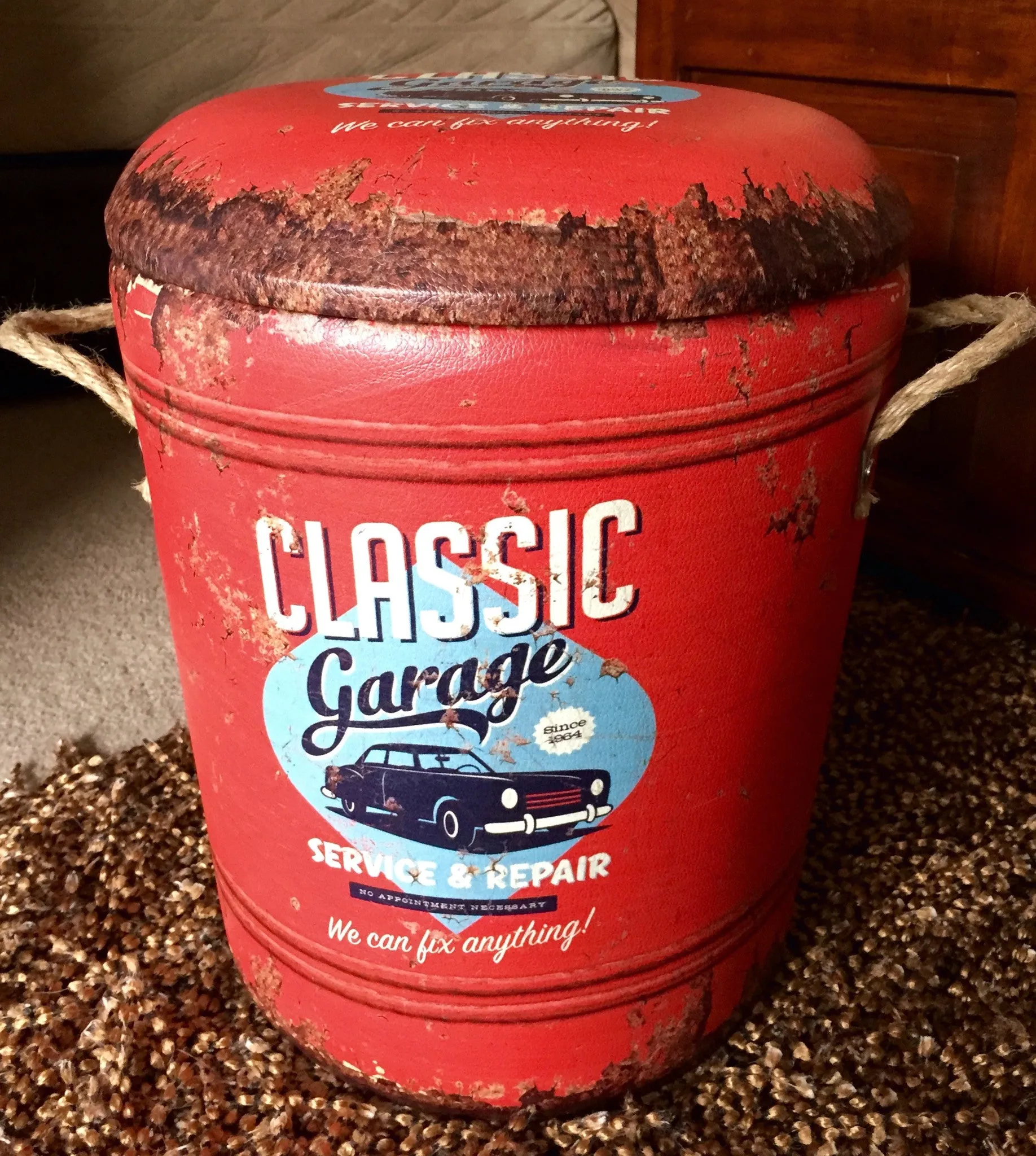 Classic Garage Ottoman Leatherette Trunk Storage Set With Rustic Handles