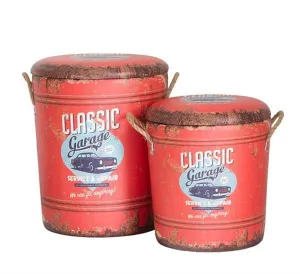Classic Garage Ottoman Leatherette Trunk Storage Set With Rustic Handles