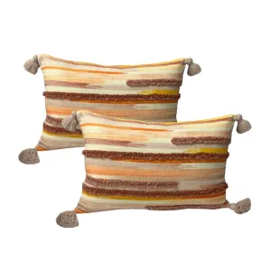 Cloud Linen Porte Embroidered Cotton Multi 40x60cm Twin Pack Feather Filled Cushion