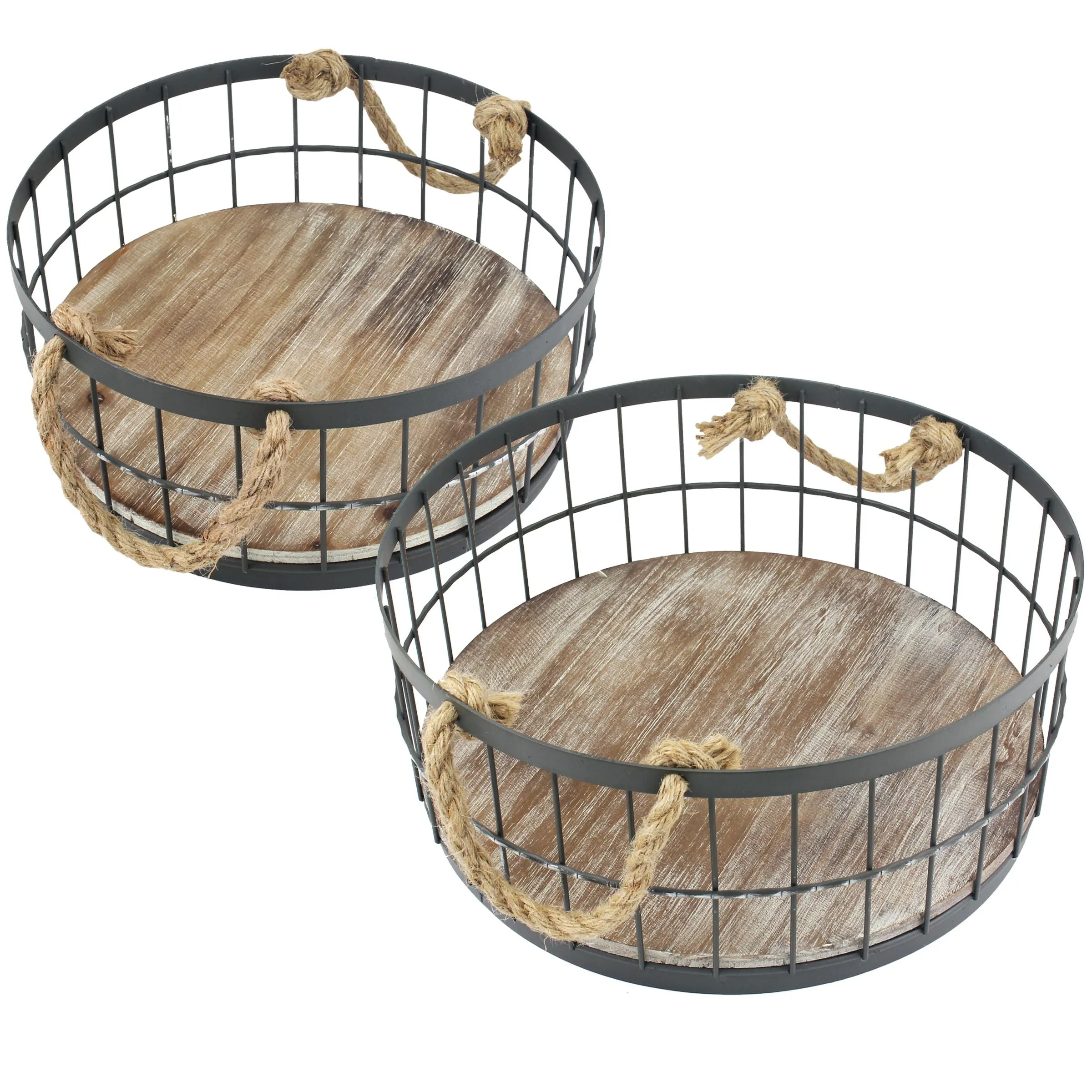 Coastal Storage Baskets - Wire and Wood (Set of 2)