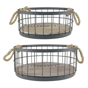 Coastal Storage Baskets - Wire and Wood (Set of 2)