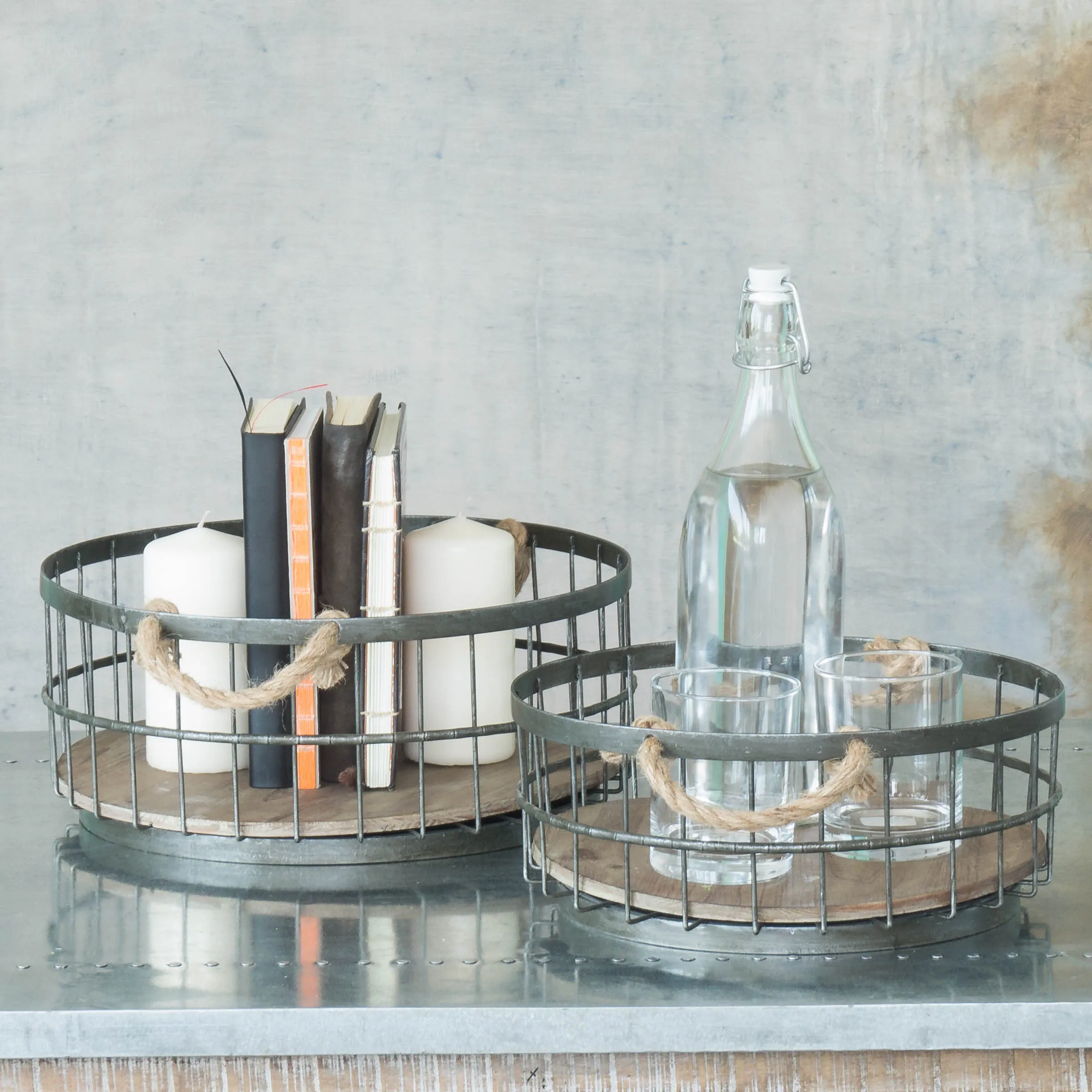 Coastal Storage Baskets - Wire and Wood (Set of 2)