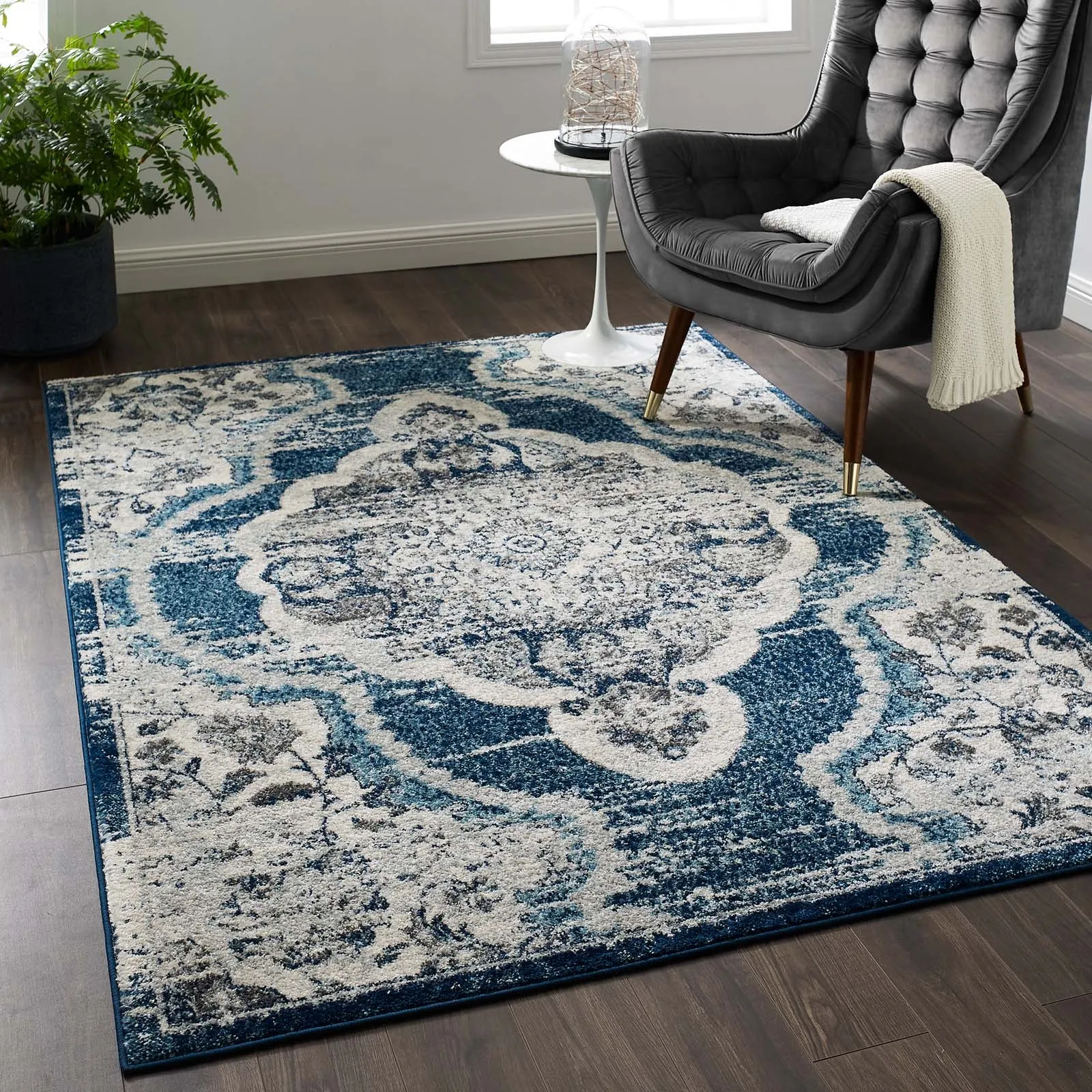 Entourage Malia Distressed Vintage Floral Persian Medallion Area Rug