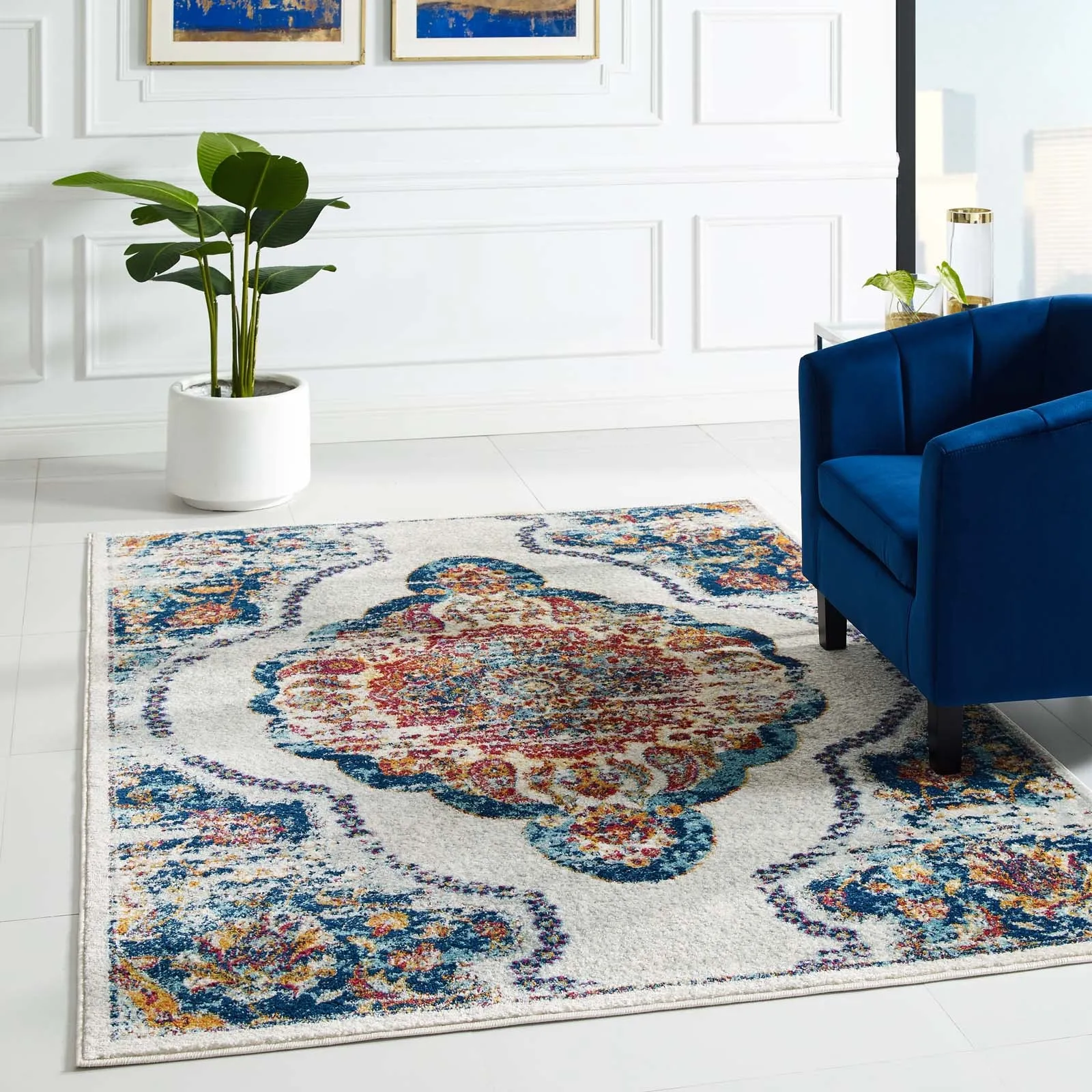 Entourage Malia Distressed Vintage Floral Persian Medallion Area Rug