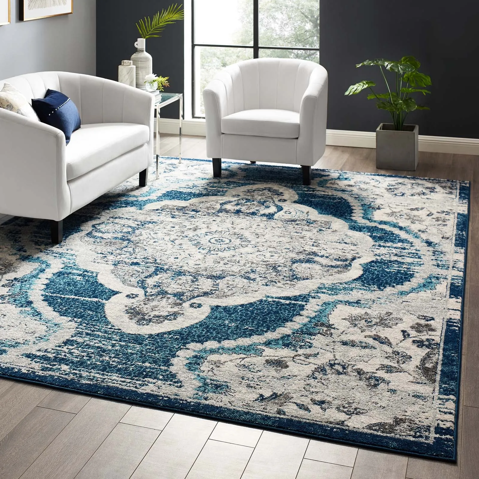 Entourage Malia Distressed Vintage Floral Persian Medallion Area Rug