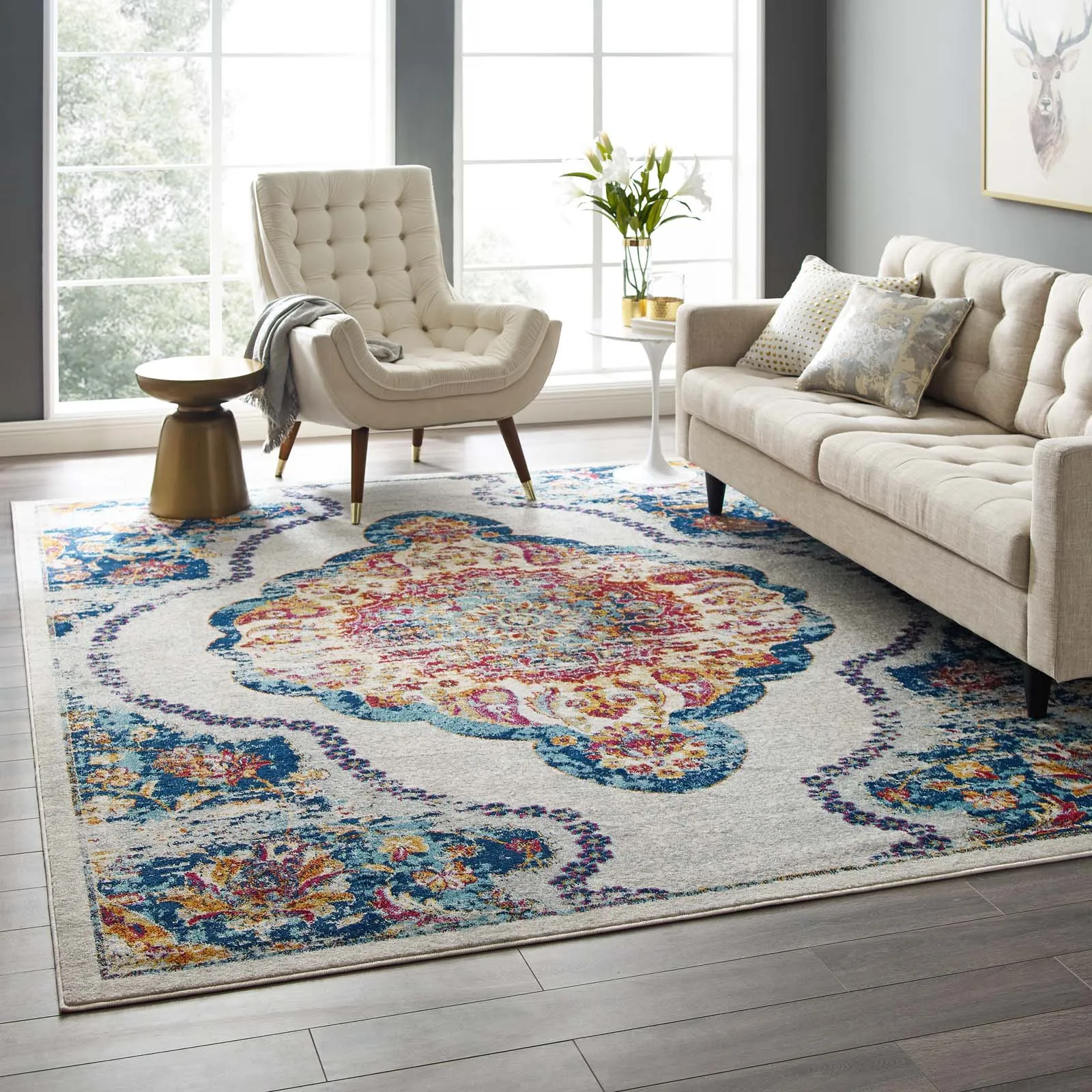 Entourage Malia Distressed Vintage Floral Persian Medallion Area Rug