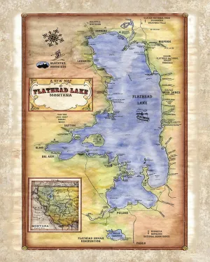 Flathead Lake Montana Historic Map Art Blanket Throw Polar/Silky/Sherpa Fleece Vintage Warm Blanket For Bed Sofa Couch Gift & Winter Travel