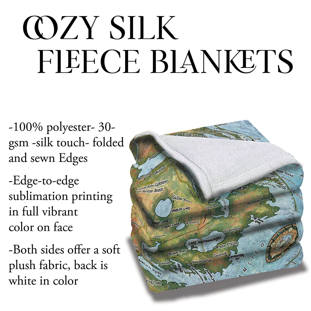 Flathead Valley Montana Kalispell Whitefish Big Fork Map Blanket Double Stitched Edges Cozy Luxury Soft 430 GSM Polyester Throw Blanket