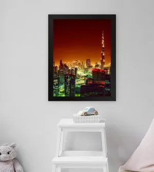 GADGETS WRAP Printed Photo Frame Matte Painting for Home Office Studio Living Room Decoration (11x17inch Black Framed) - Dubai Night Time