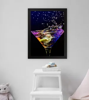 GADGETS WRAP Printed Photo Frame Matte Painting for Home Office Studio Living Room Decoration (11x17inch Black Framed) - Martini Cocktail Alcohol Splash Drops Olive