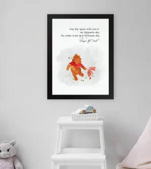 GADGETS WRAP Printed Photo Frame Matte Painting for Home Office Studio Living Room Decoration (11x17inch Black Framed) - Piglet And Pooh Quote Watercolor 1
