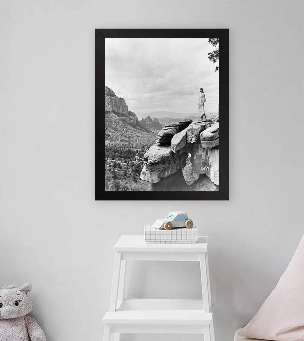 GADGETS WRAP Printed Photo Frame Matte Painting for Home Office Studio Living Room Decoration (11x17inch Black Framed) - Veruschka On A Barren Cliff In The Arizona Desert