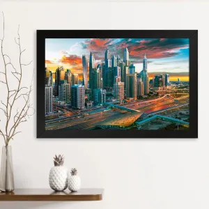 GADGETS WRAP Printed Photo Frame Matte Painting for Home Office Studio Living Room Decoration (14x11inch Black Framed) - Dubai City Buildings