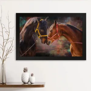 GADGETS WRAP Printed Photo Frame Matte Painting for Home Office Studio Living Room Decoration (14x11inch Black Framed) - Horses Portrait Watercolour