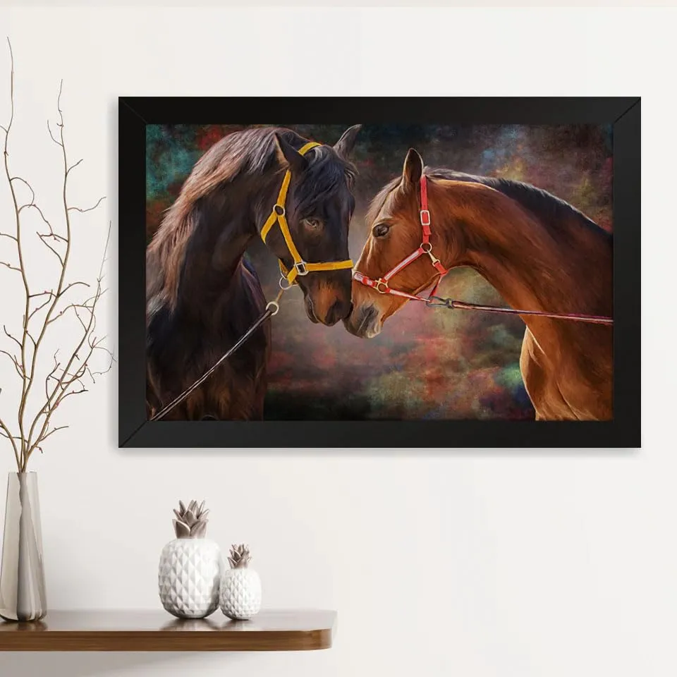 GADGETS WRAP Printed Photo Frame Matte Painting for Home Office Studio Living Room Decoration (14x11inch Black Framed) - Horses Portrait Watercolour