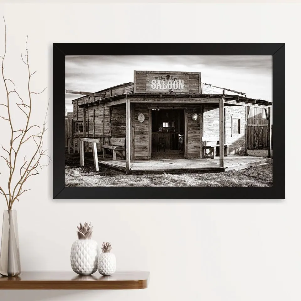 GADGETS WRAP Printed Photo Frame Matte Painting for Home Office Studio Living Room Decoration (14x11inch Black Framed) - Old Saloon