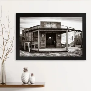 GADGETS WRAP Printed Photo Frame Matte Painting for Home Office Studio Living Room Decoration (14x11inch Black Framed) - Old Saloon