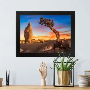 GADGETS WRAP Printed Photo Frame Matte Painting for Home Office Studio Living Room Decoration (17x11inch Black Framed) - Desert With Boulder Rock & Tree