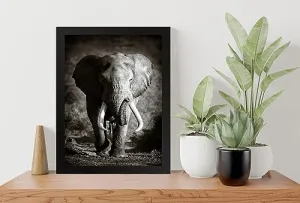 GADGETS WRAP Printed Photo Frame Matte Painting for Home Office Studio Living Room Decoration (9x11inch Black Framed) - Elephant Bull