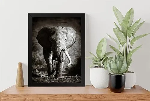 GADGETS WRAP Printed Photo Frame Matte Painting for Home Office Studio Living Room Decoration (9x11inch Black Framed) - Elephant Bull