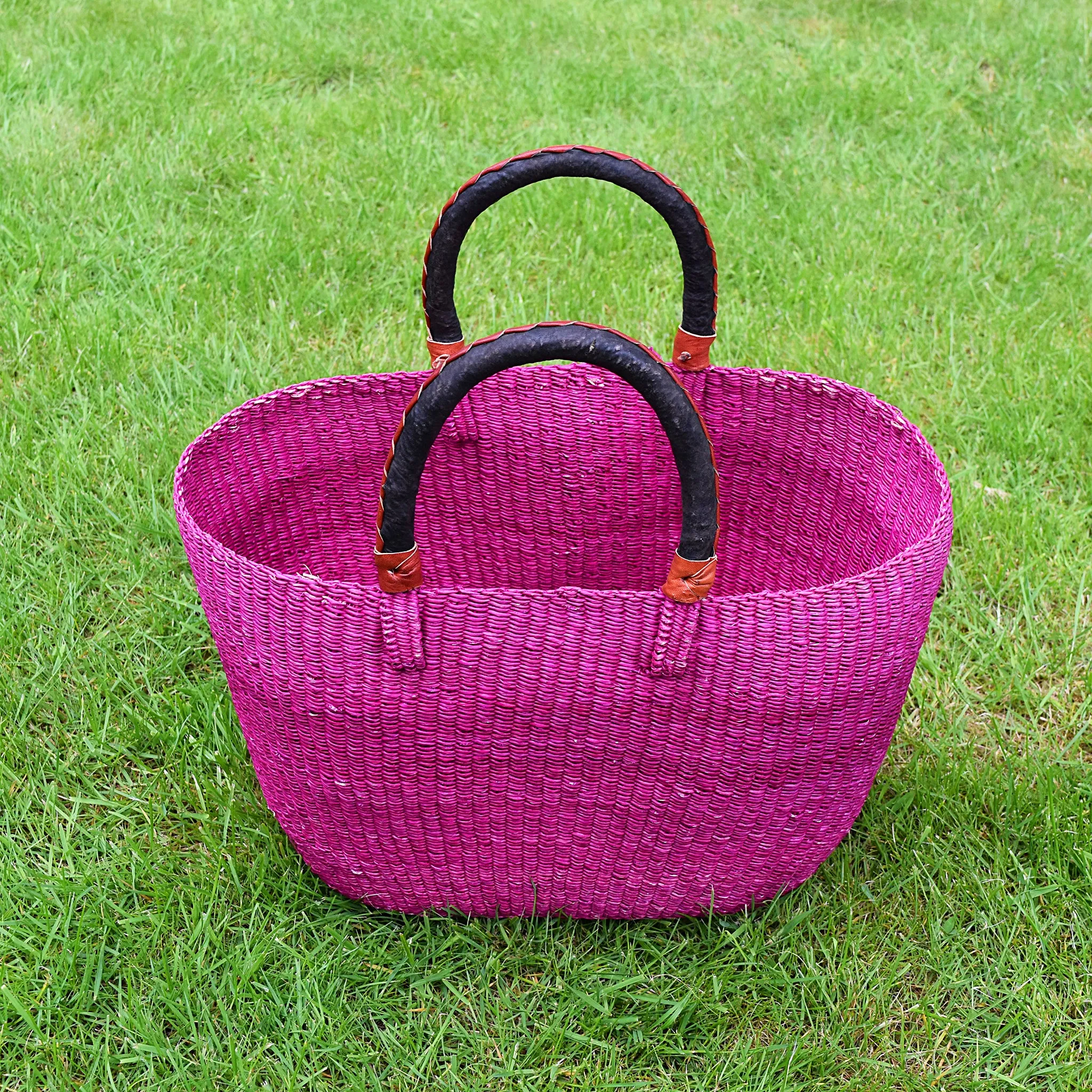 Ghana Basket - Oval Bolga Basket - Pink