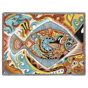 Halibut Woven Cotton Throw Blanket by Sue Coccia©