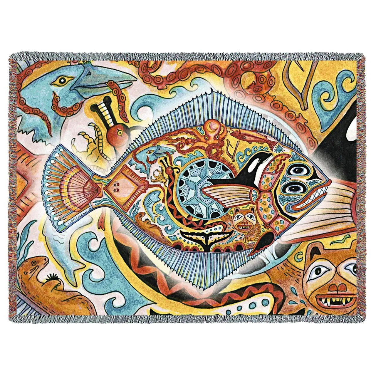 Halibut Woven Cotton Throw Blanket by Sue Coccia©