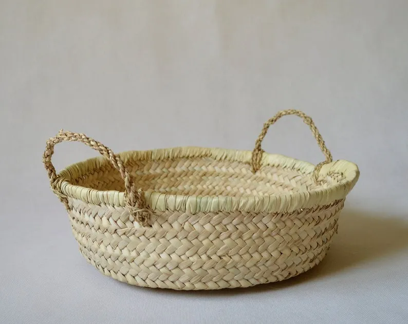 Hand woven Egyptian storage flat round basket - Large size